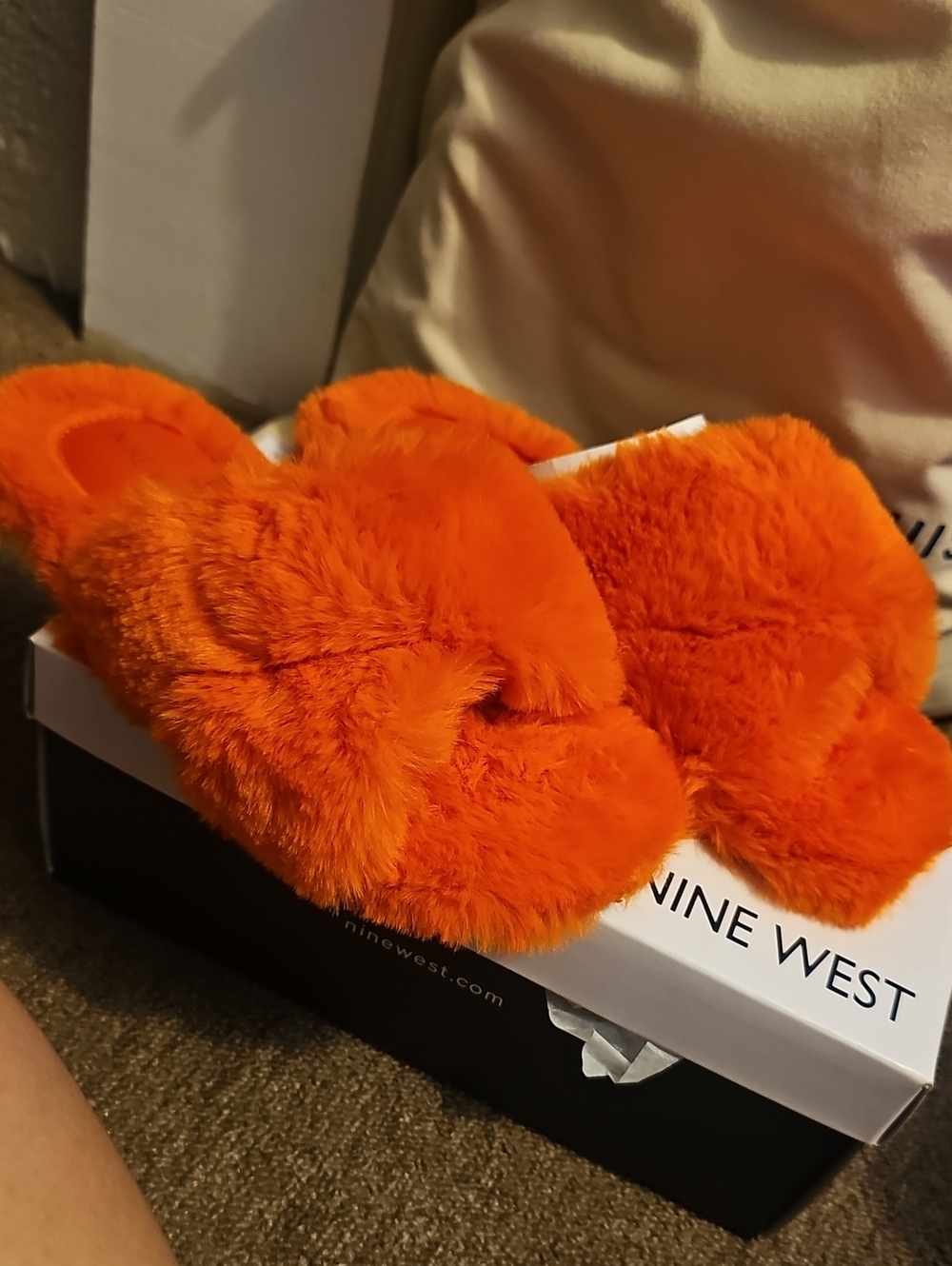 Nine West Orange Plush Slide Slippers
